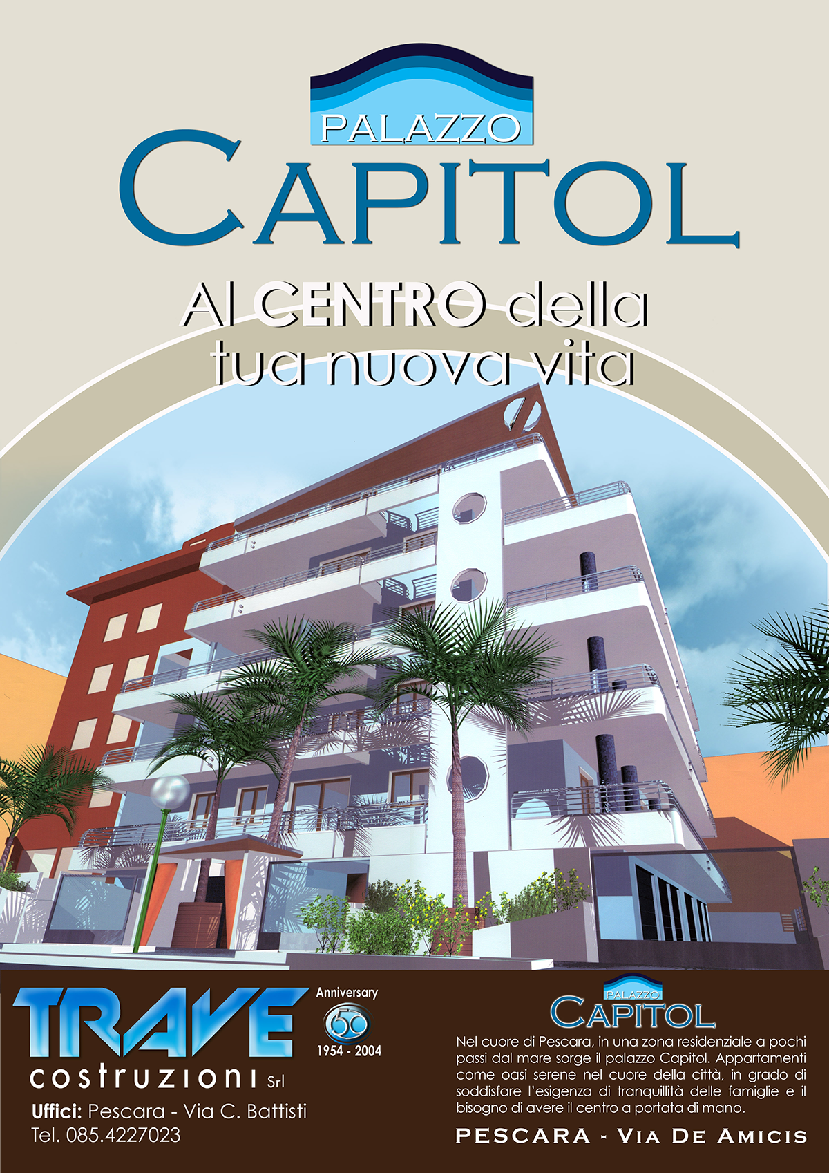 Rendering e layout campagna vendite complesso residenziale 'Palazzo Capitol' nel pieno centro di Pescara.